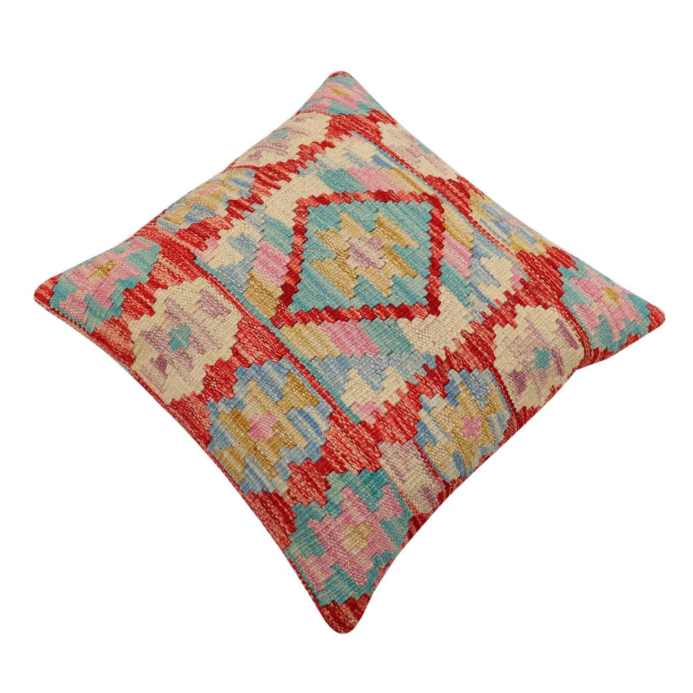 handmade Traditional Pillow Rust Blue Hand-Woven SQUARE 100% WOOL Hand woven turkish pillow2 x 2