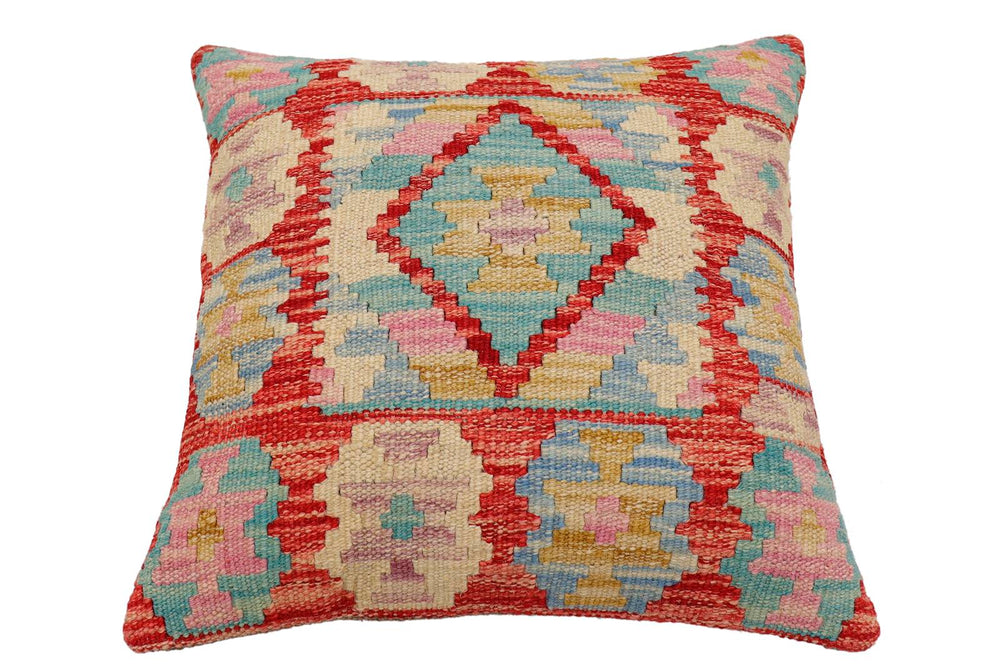 handmade Traditional Pillow Rust Blue Hand-Woven SQUARE 100% WOOL Hand woven turkish pillow2 x 2