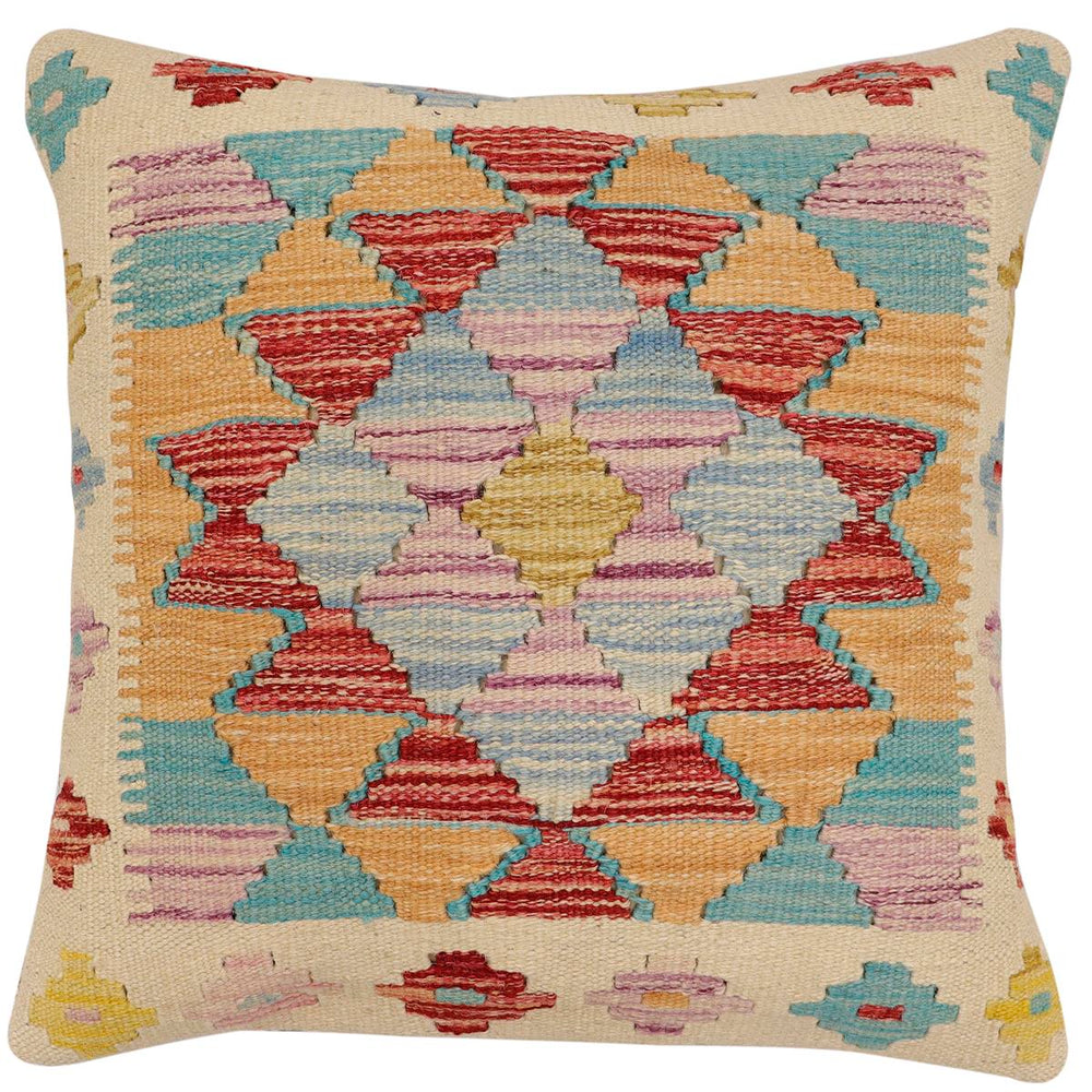 handmade Traditional Pillow Beige Rust Hand-Woven SQUARE 100% WOOL  Hand woven turkish pillow  2 x 2