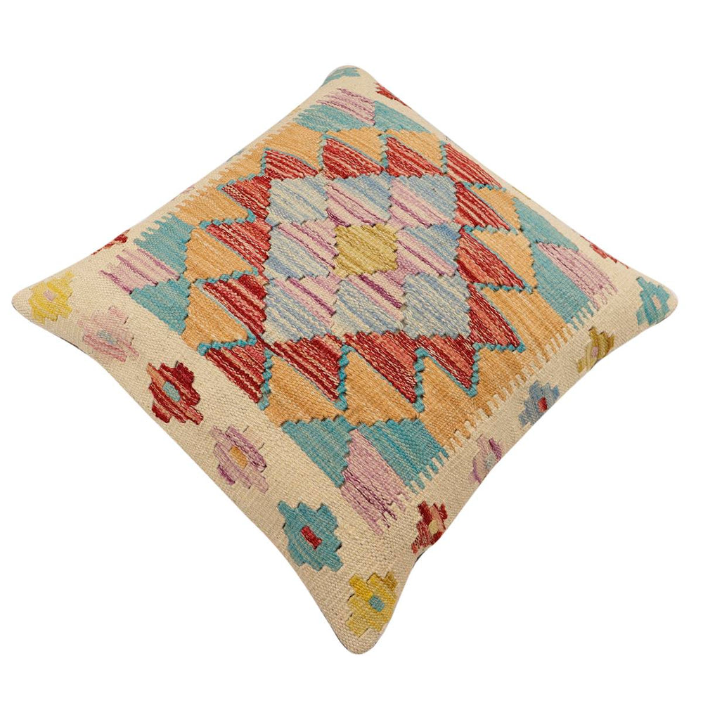 handmade Traditional Pillow Beige Rust Hand-Woven SQUARE 100% WOOL  Hand woven turkish pillow  2 x 2