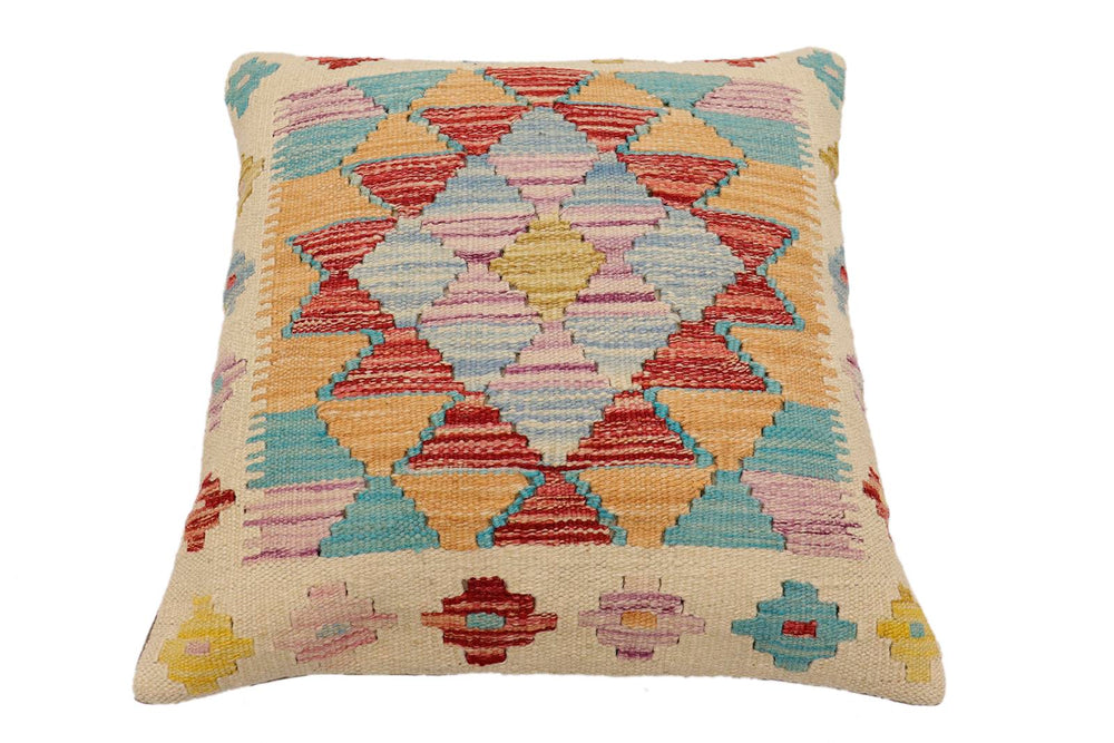 handmade Traditional Pillow Beige Rust Hand-Woven SQUARE 100% WOOL  Hand woven turkish pillow  2 x 2