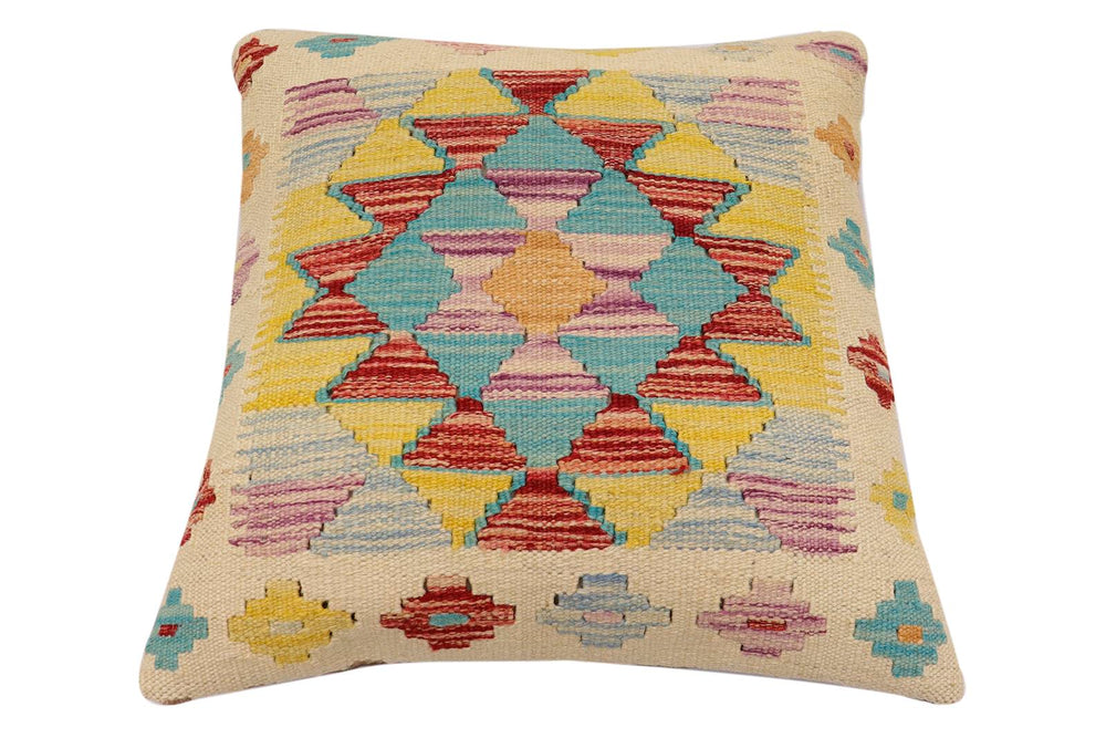 handmade Traditional Pillow Beige Rust Hand-Woven SQUARE 100% WOOL Hand woven turkish pillow2 x 2
