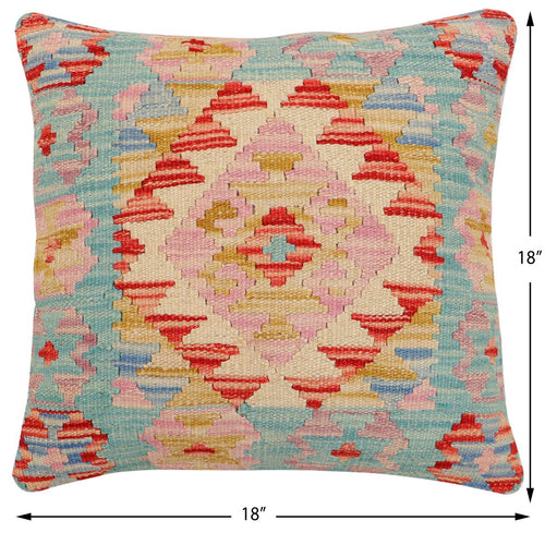 handmade Traditional Pillow Blue Red Hand-Woven SQUARE 100% WOOL Hand woven turkish pillow2 x 2