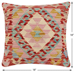 handmade Traditional Pillow Rust Blue Hand-Woven SQUARE 100% WOOL Hand woven turkish pillow2 x 2