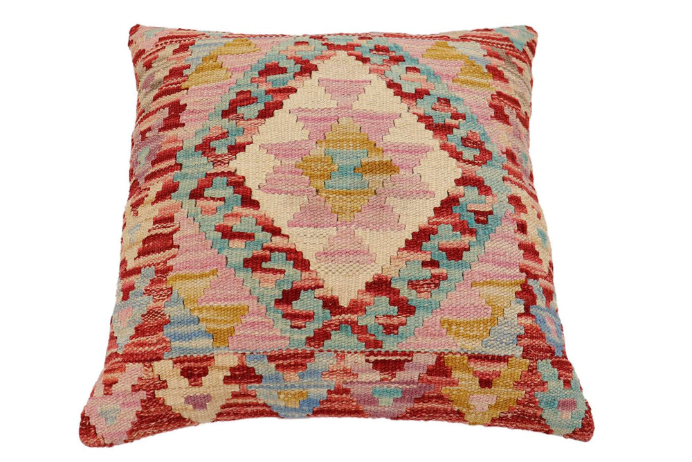 handmade Traditional Pillow Rust Blue Hand-Woven SQUARE 100% WOOL Hand woven turkish pillow2 x 2