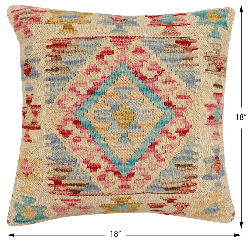 handmade Traditional Pillow Red Blue Hand-Woven SQUARE 100% WOOL Hand woven turkish pillow2 x 2