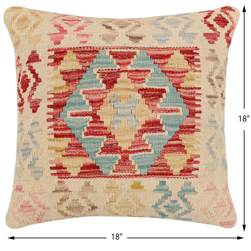 handmade Traditional Pillow Red Blue Hand-Woven SQUARE 100% WOOL Hand woven turkish pillow2 x 2