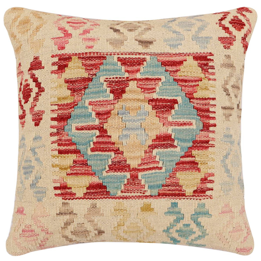 handmade Traditional Pillow Red Blue Hand-Woven SQUARE 100% WOOL Hand woven turkish pillow2 x 2
