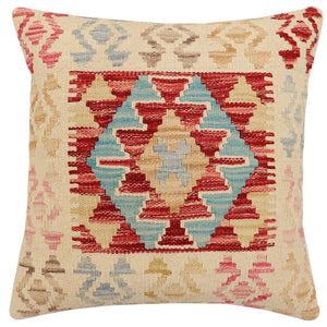 handmade Traditional Pillow Rust Blue Hand-Woven SQUARE 100% WOOL  Hand woven turkish pillow  2 x 2