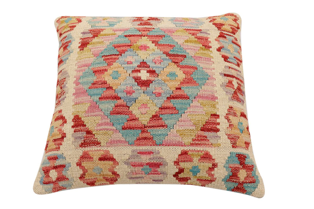 handmade Traditional Pillow Rust Blue Hand-Woven SQUARE 100% WOOL Hand woven turkish pillow2 x 2