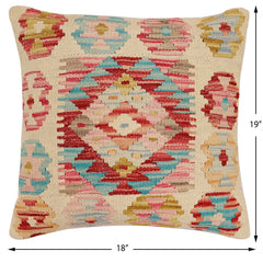 handmade Traditional Pillow Rust Blue Hand-Woven SQUARE 100% WOOL  Hand woven turkish pillow  2 x 2