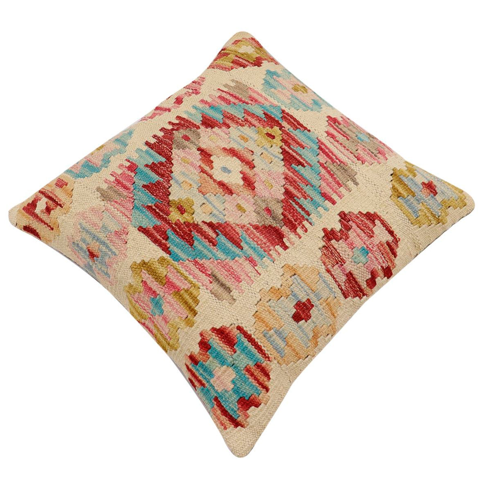 handmade Traditional Pillow Rust Blue Hand-Woven SQUARE 100% WOOL  Hand woven turkish pillow  2 x 2