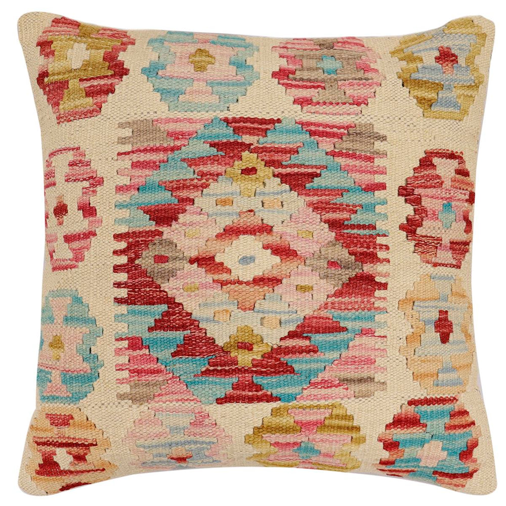 handmade Traditional Pillow Rust Blue Hand-Woven SQUARE 100% WOOL  Hand woven turkish pillow  2 x 2