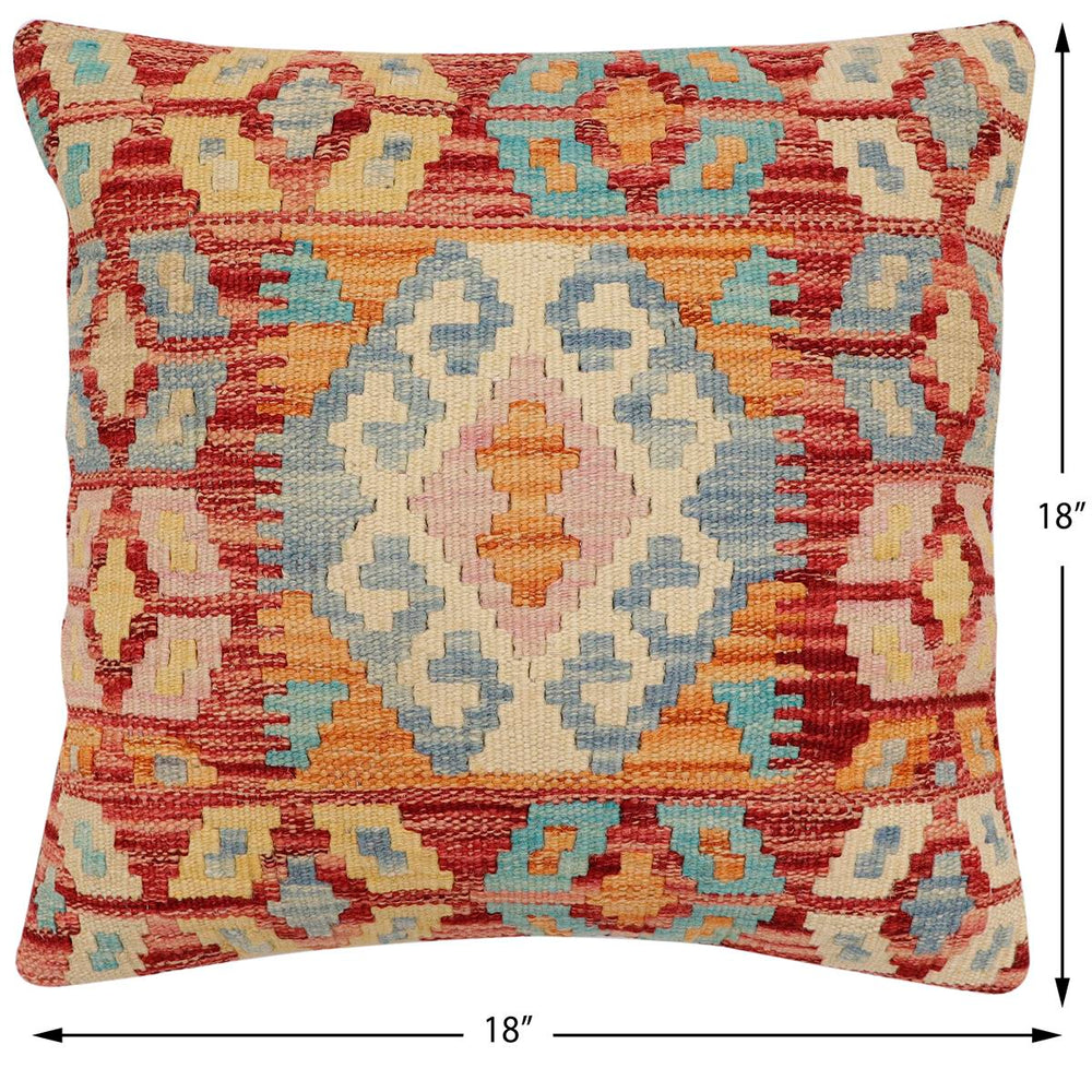 handmade Traditional Pillow Rust Blue Hand-Woven SQUARE 100% WOOL Hand woven turkish pillow2 x 2