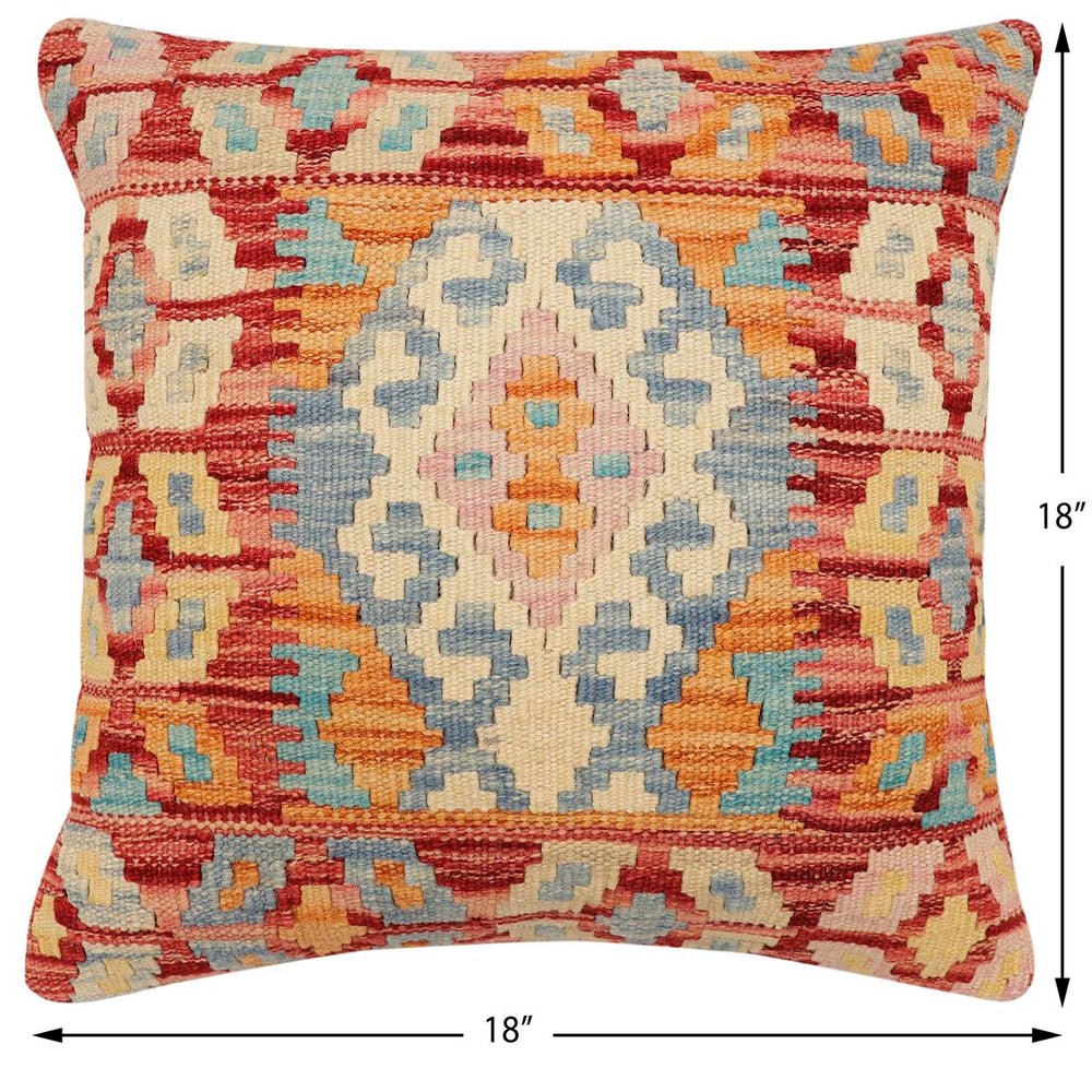 handmade Traditional Pillow Rust Blue Hand-Woven SQUARE 100% WOOL Hand woven turkish pillow2 x 2