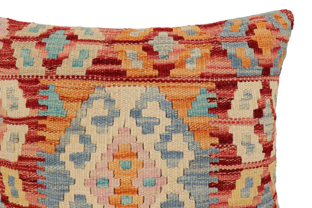 handmade Traditional Pillow Rust Blue Hand-Woven SQUARE 100% WOOL Hand woven turkish pillow2 x 2