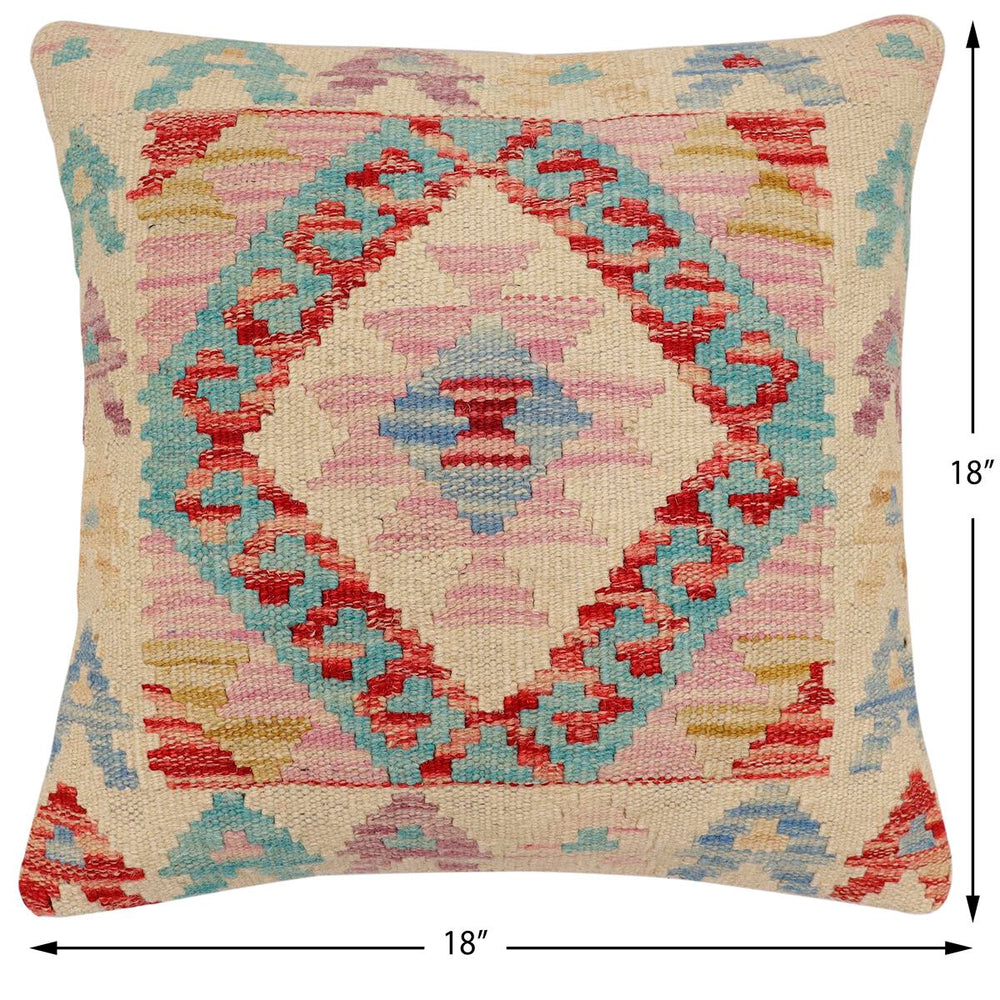 handmade Traditional Pillow Beige Red Hand-Woven SQUARE 100% WOOL Hand woven turkish pillow2 x 2