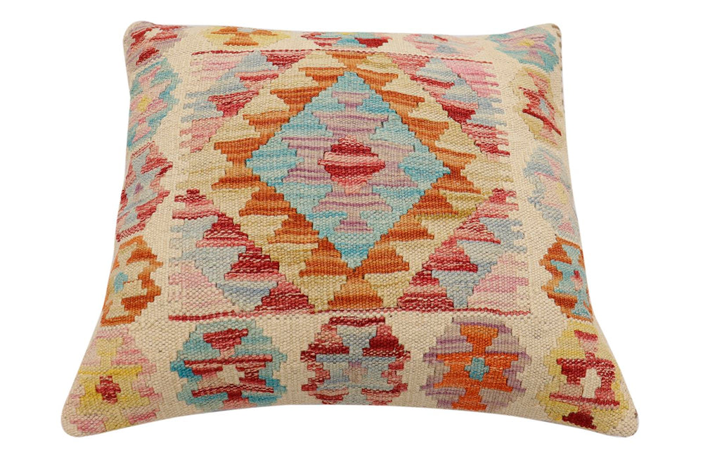 handmade Traditional Pillow Beige Rust Hand-Woven SQUARE 100% WOOL  Hand woven turkish pillow  2 x 2