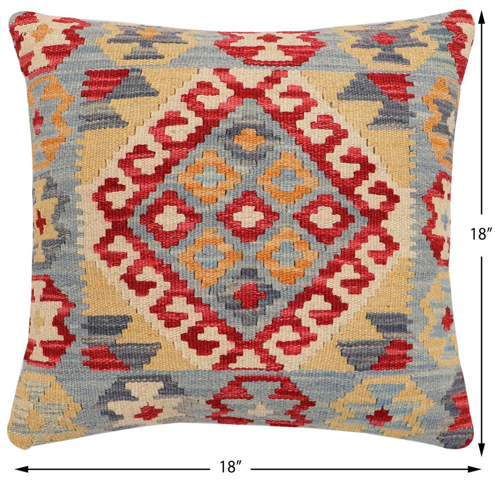 handmade Traditional Pillow Blue Red Hand-Woven SQUARE 100% WOOL Hand woven turkish pillow2 x 2