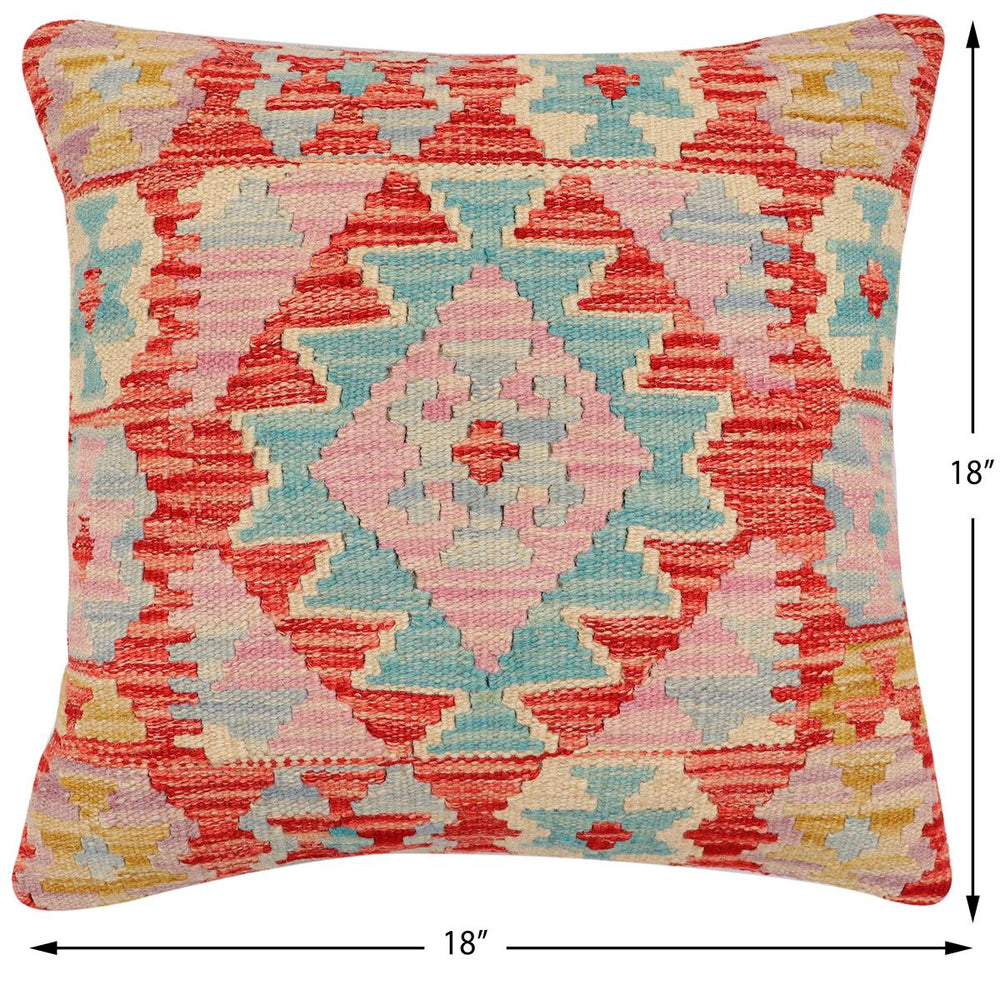 handmade Traditional Pillow Red Blue Hand-Woven SQUARE 100% WOOL Hand woven turkish pillow2 x 2