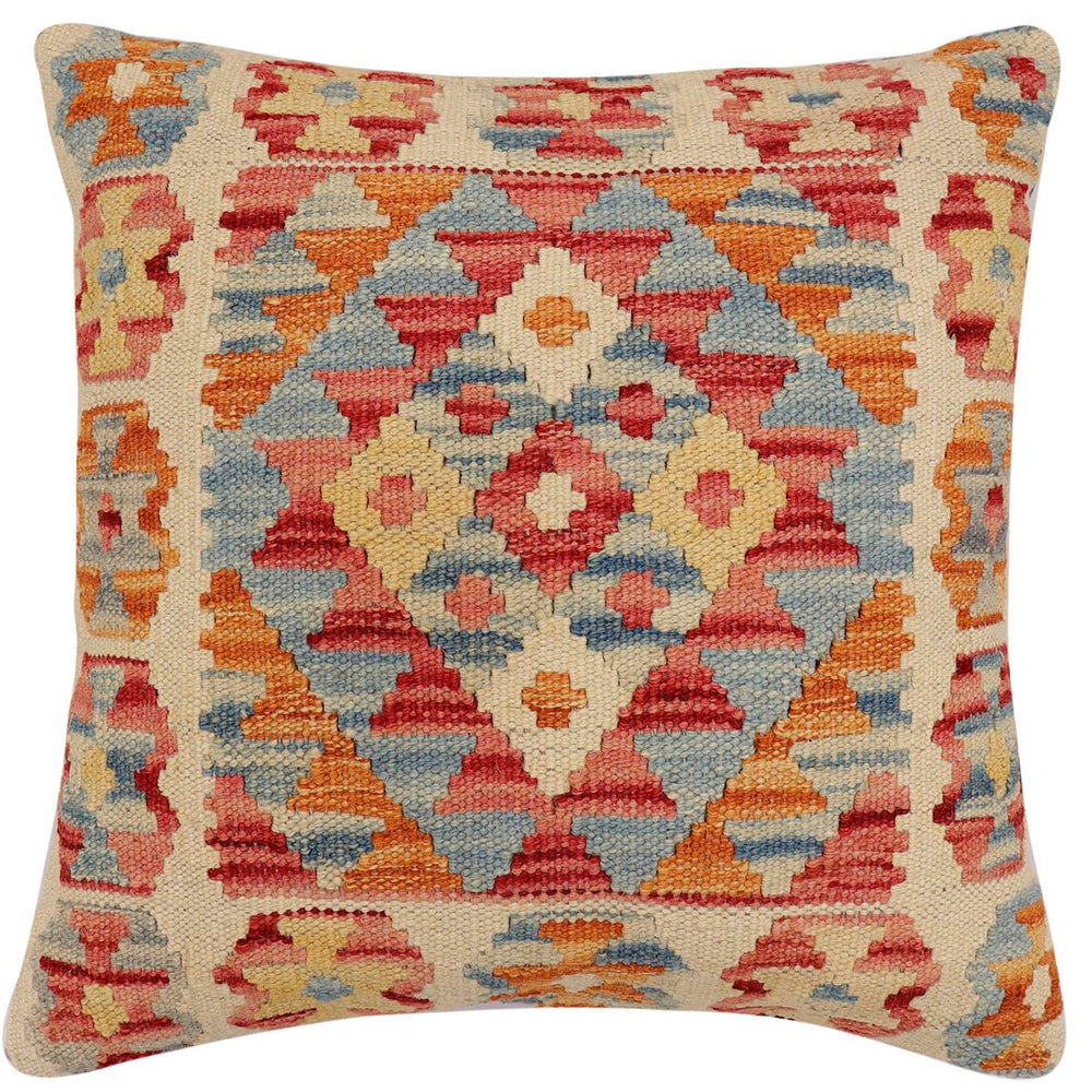 handmade Traditional Pillow Beige Rust Hand-Woven SQUARE 100% WOOL Hand woven turkish pillow2 x 2