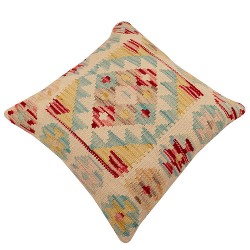 handmade Traditional Pillow Beige Blue Hand-Woven SQUARE 100% WOOL Hand woven turkish pillow2 x 2