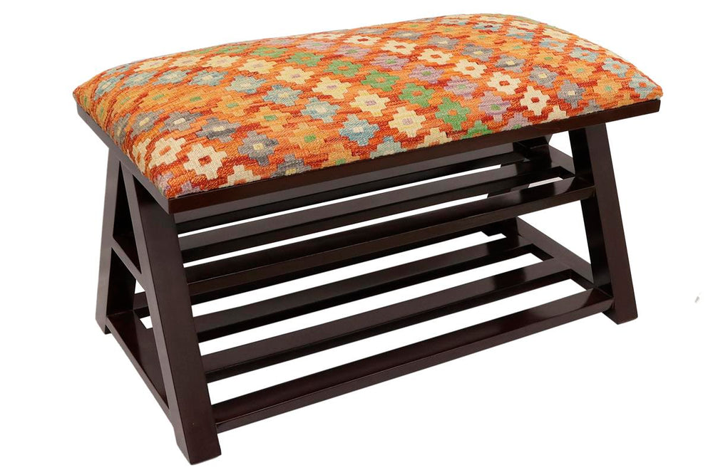 handmade Traditional Shoe Rack Rust Blue Hand-made RECTANGLE Vegetable dyed wool and wood  36 x 17 x 22