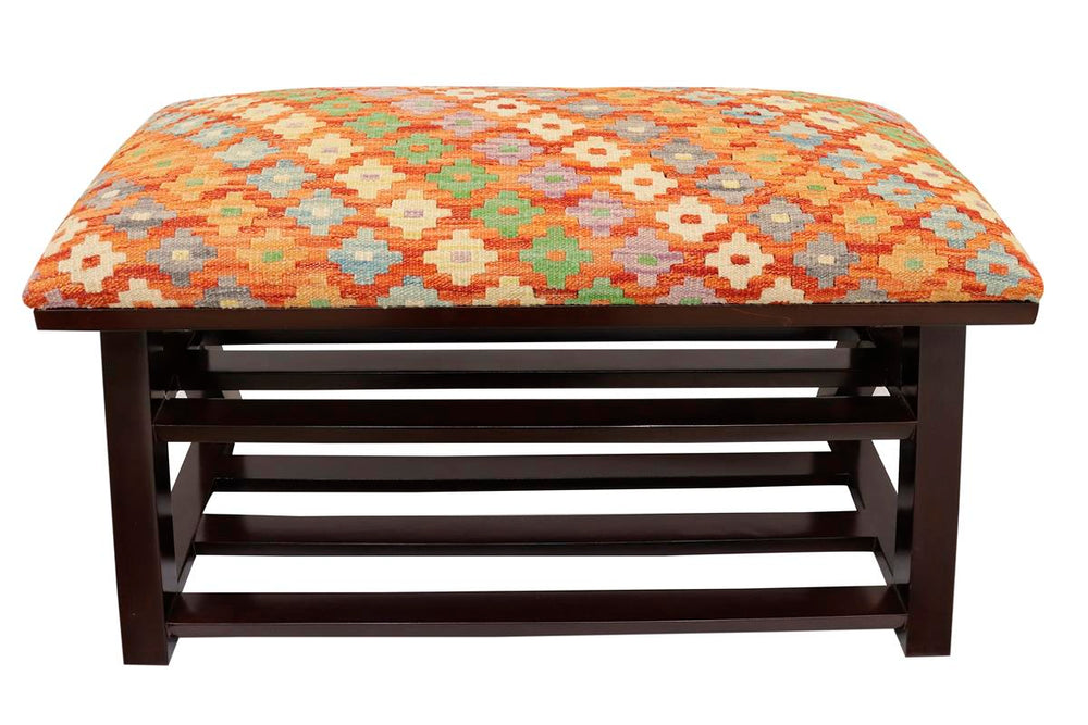 handmade Traditional Shoe Rack Rust Blue Hand-made RECTANGLE Vegetable dyed wool and wood  