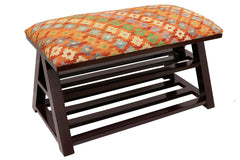 handmade Traditional Shoe Rack Rust Blue Hand-made RECTANGLE Vegetable dyed wool and wood  36 x 17 x 22