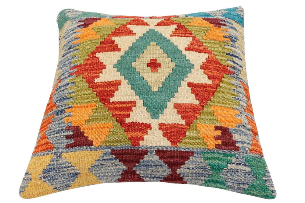 handmade Traditional Pillow Rust Blue Hand-Woven SQUARE 100% WOOL Hand woven turkish pillow2 x 2