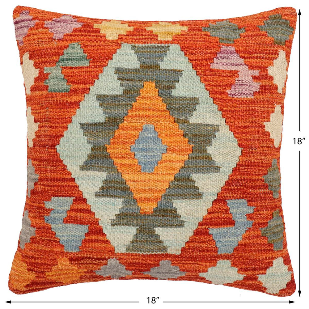 handmade Traditional Pillow Rust Blue Hand-Woven SQUARE 100% WOOL Hand woven turkish pillow2 x 2