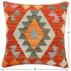 handmade Traditional Pillow Rust Blue Hand-Woven SQUARE 100% WOOL Hand woven turkish pillow2 x 2