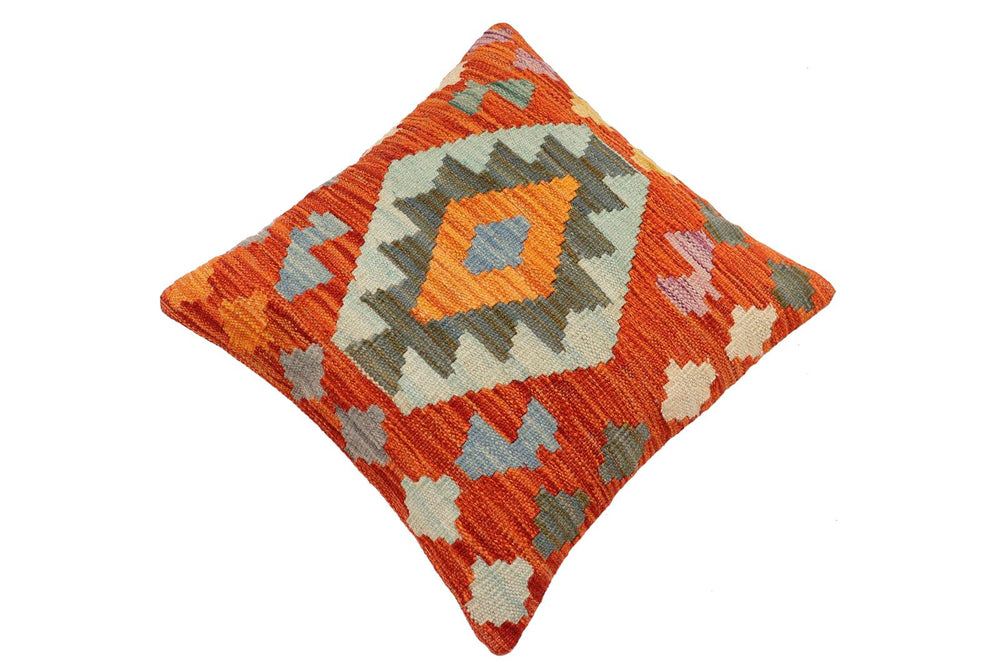 handmade Traditional Pillow Rust Blue Hand-Woven SQUARE 100% WOOL Hand woven turkish pillow2 x 2