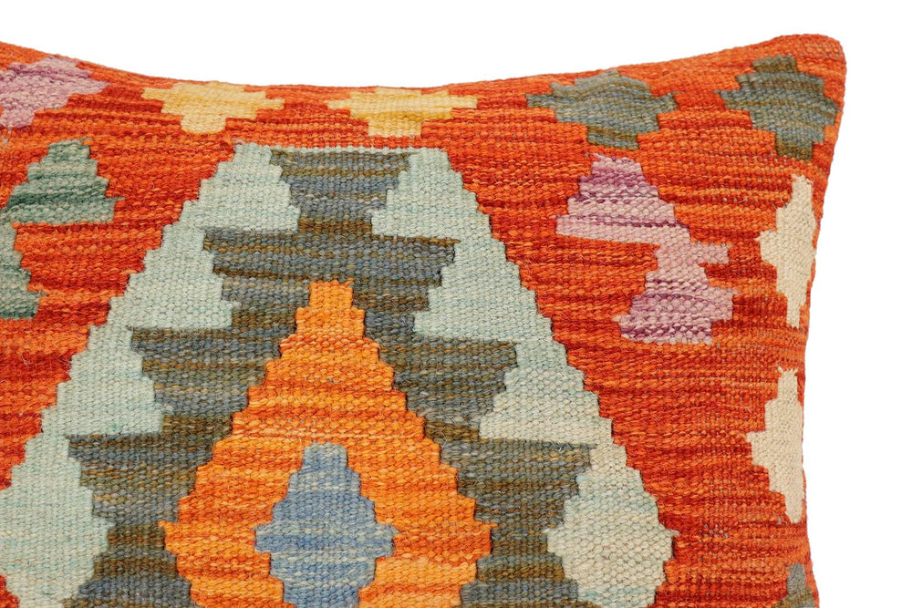 handmade Traditional Pillow Rust Blue Hand-Woven SQUARE 100% WOOL Hand woven turkish pillow2 x 2