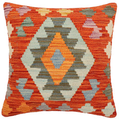handmade Traditional Pillow Rust Blue Hand-Woven SQUARE 100% WOOL Hand woven turkish pillow2 x 2