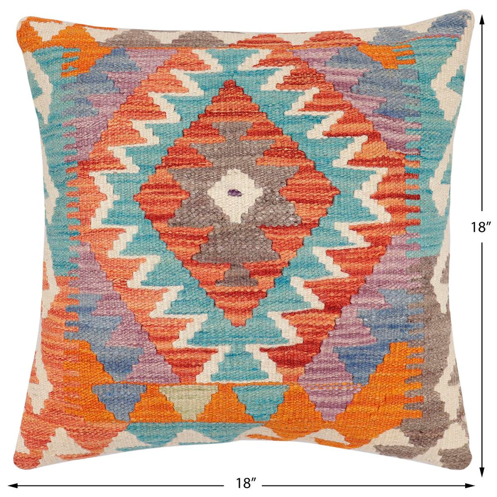 handmade Traditional Pillow Rust Blue Hand-Woven SQUARE 100% WOOL Hand woven turkish pillow2 x 2