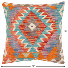 handmade Traditional Pillow Rust Blue Hand-Woven SQUARE 100% WOOL Hand woven turkish pillow2 x 2