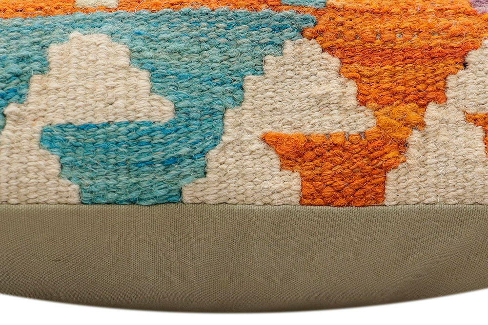 handmade Traditional Pillow Rust Blue Hand-Woven SQUARE 100% WOOL Hand woven turkish pillow2 x 2