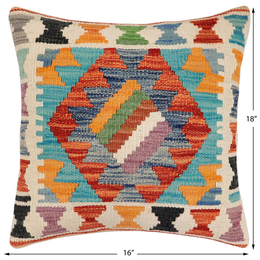handmade Traditional Pillow Rust Blue Hand-Woven SQUARE 100% WOOL  Hand woven turkish pillow  3 x 5