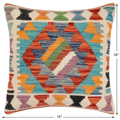 handmade Traditional Pillow Rust Blue Hand-Woven SQUARE 100% WOOL  Hand woven turkish pillow  3 x 5