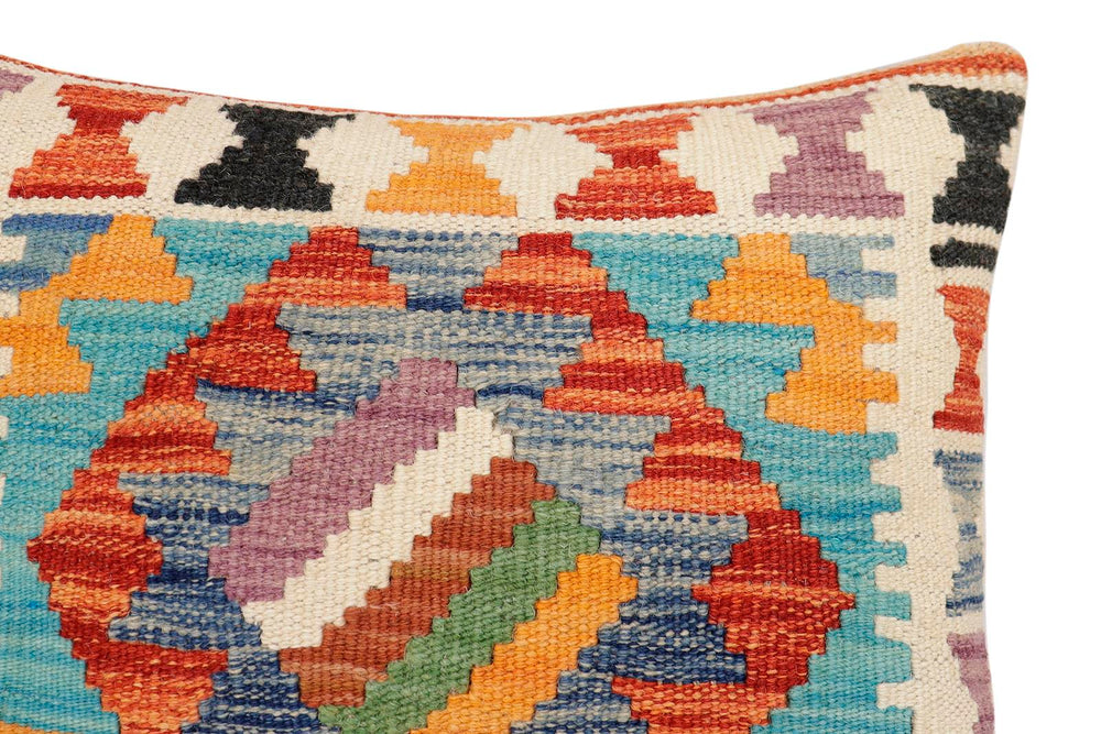 handmade Traditional Pillow Rust Blue Hand-Woven SQUARE 100% WOOL  Hand woven turkish pillow  3 x 5