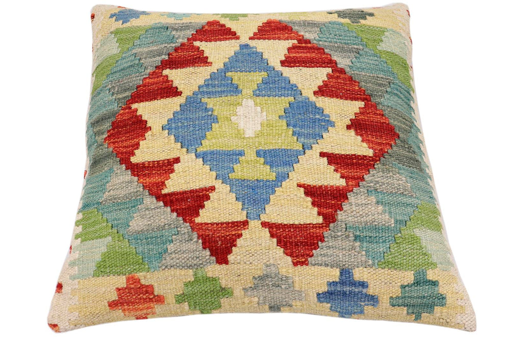 handmade Traditional Pillow Rust Blue Hand-Woven SQUARE 100% WOOL Hand woven turkish pillow2 x 2