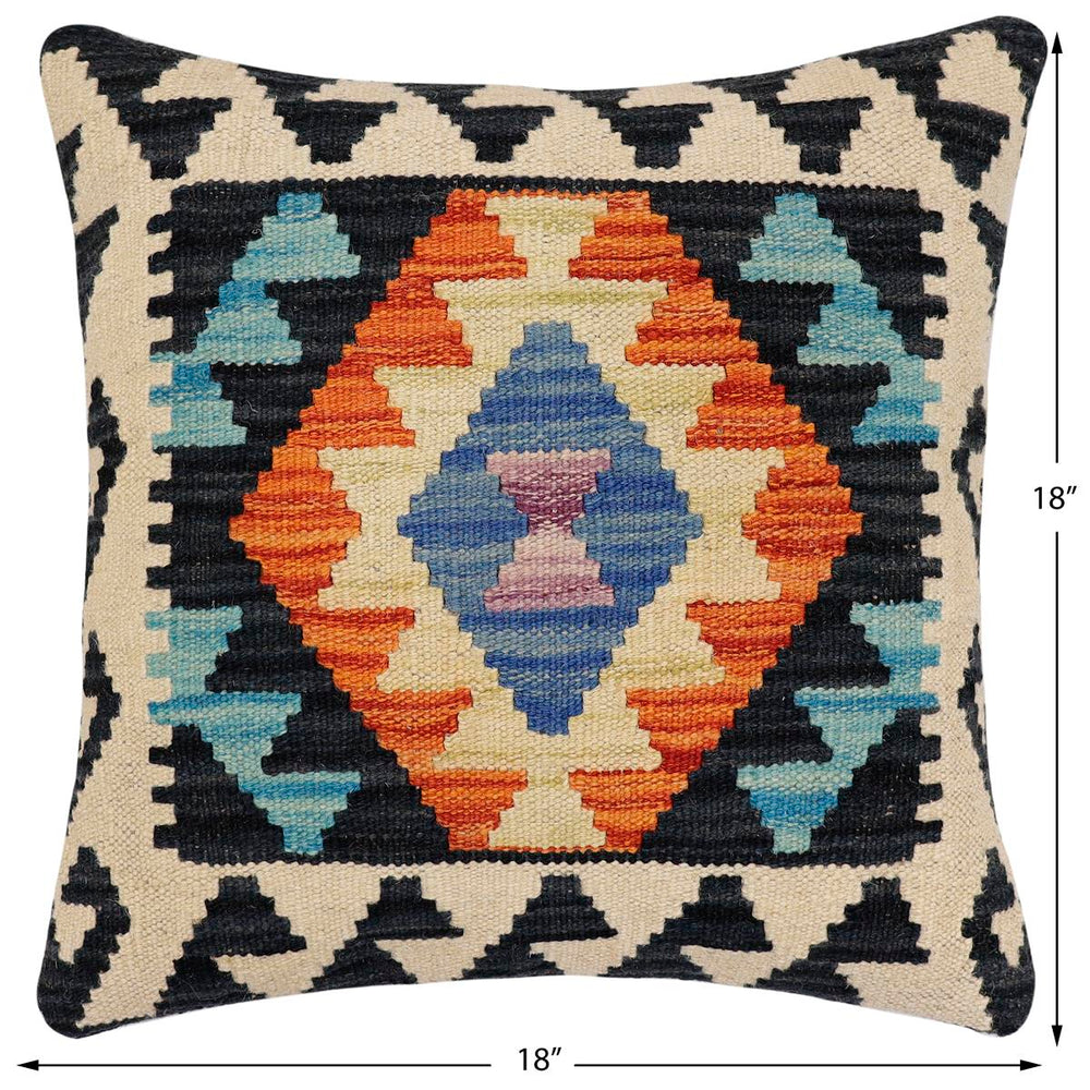handmade Traditional Pillow Blue Rust Hand-Woven SQUARE 100% WOOL Hand woven turkish pillow2 x 2