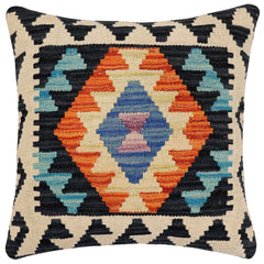 handmade Traditional Pillow Blue Rust Hand-Woven SQUARE 100% WOOL Hand woven turkish pillow2 x 2