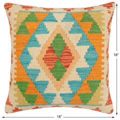 handmade Traditional Pillow Rust Blue Hand-Woven SQUARE 100% WOOL Hand woven turkish pillow2 x 2