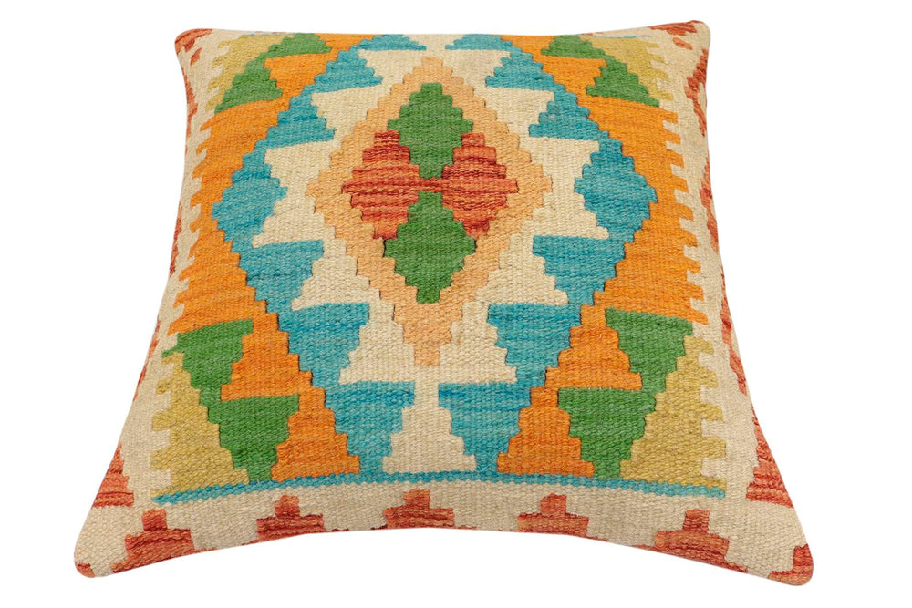 handmade Traditional Pillow Rust Blue Hand-Woven SQUARE 100% WOOL Hand woven turkish pillow2 x 2
