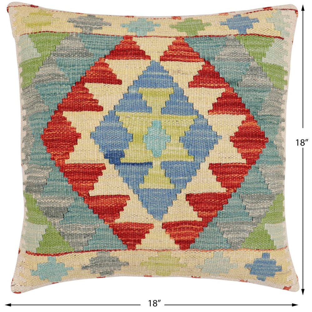 handmade Traditional Pillow Rust Blue Hand-Woven SQUARE 100% WOOL Hand woven turkish pillow2 x 2