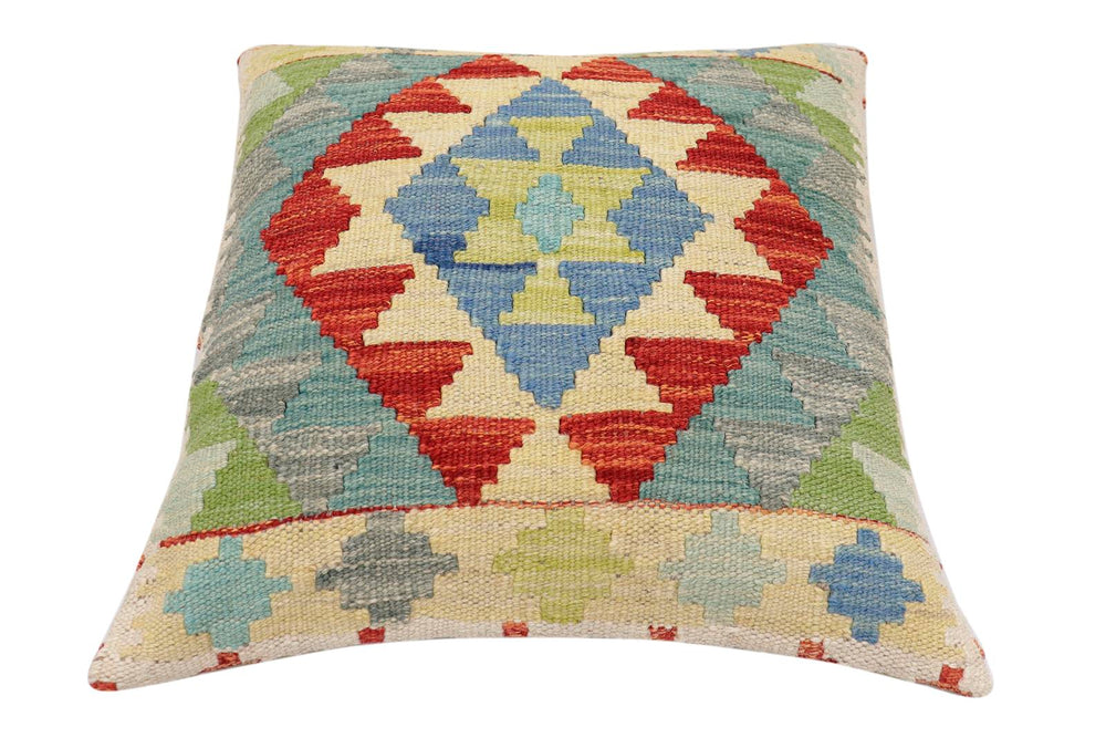 handmade Traditional Pillow Rust Blue Hand-Woven SQUARE 100% WOOL Hand woven turkish pillow2 x 2