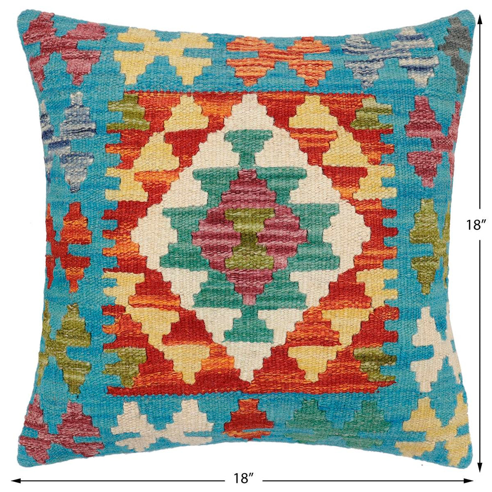 handmade Traditional Pillow Blue Rust Hand-Woven SQUARE 100% WOOL Hand woven turkish pillow2 x 2