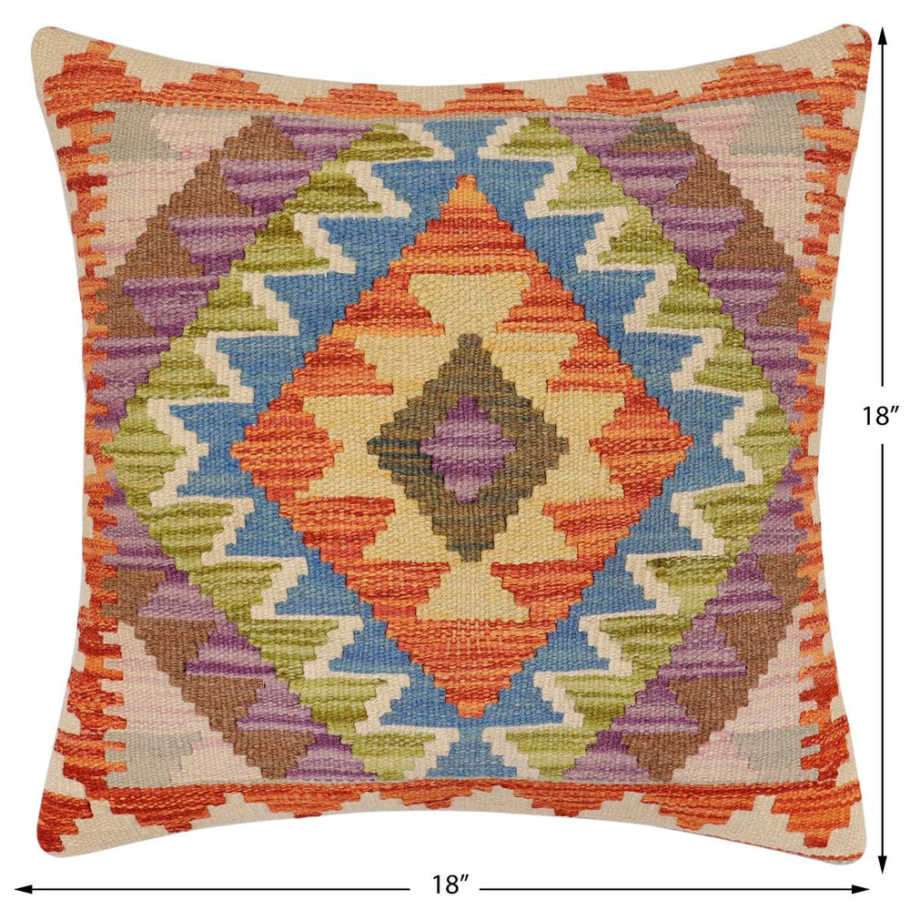 handmade Traditional Pillow Rust Blue Hand-Woven SQUARE 100% WOOL Hand woven turkish pillow2 x 2